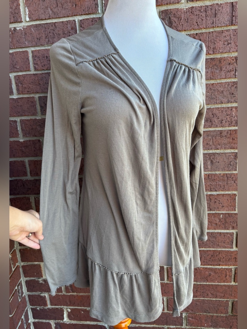Darling Taupe Open-Front Tunic Cardigan